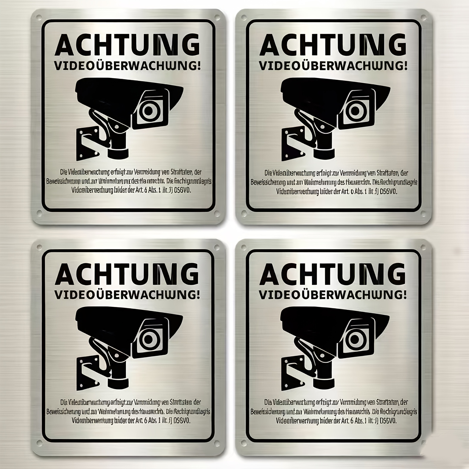 Video Surveillance Sign 4pcs, Attention Video Surveillance Sign, Metal Video Warning Signs, 15x15 Cm