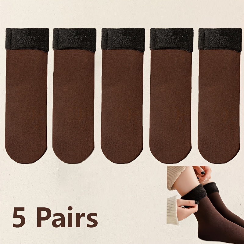 TEMU 5 Pairs Plush Lined Socks, Comfy & Thermal Mid Tube Socks, Women's Fall & Winter Warm Socks & Hosiery