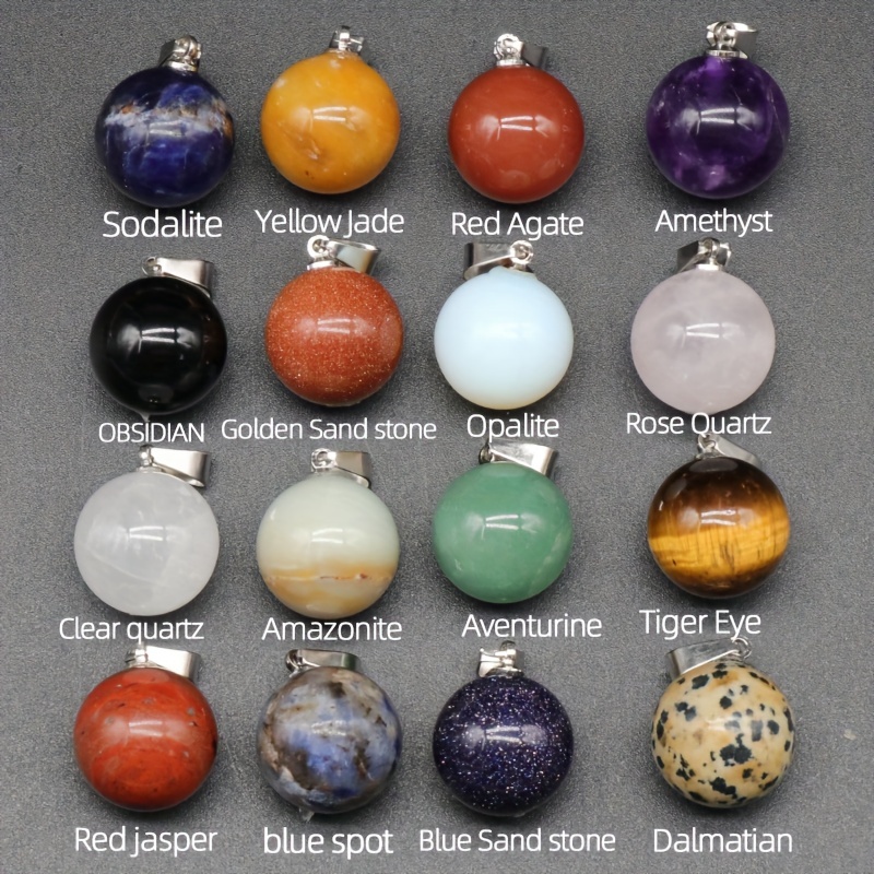 

10-pack Assorted Natural Stone Crystal Sphere Charms – 12mm Round Pendants For Necklace Jewelry Making, Includes Amethyst, Tiger Eye, Rose Quartz & More – Diy Craft Accessories