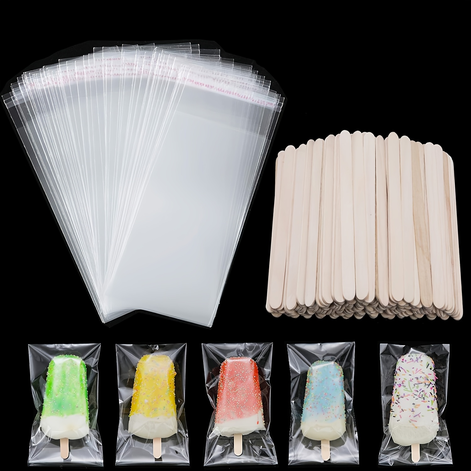 100pcs ice cream sticks and bags set