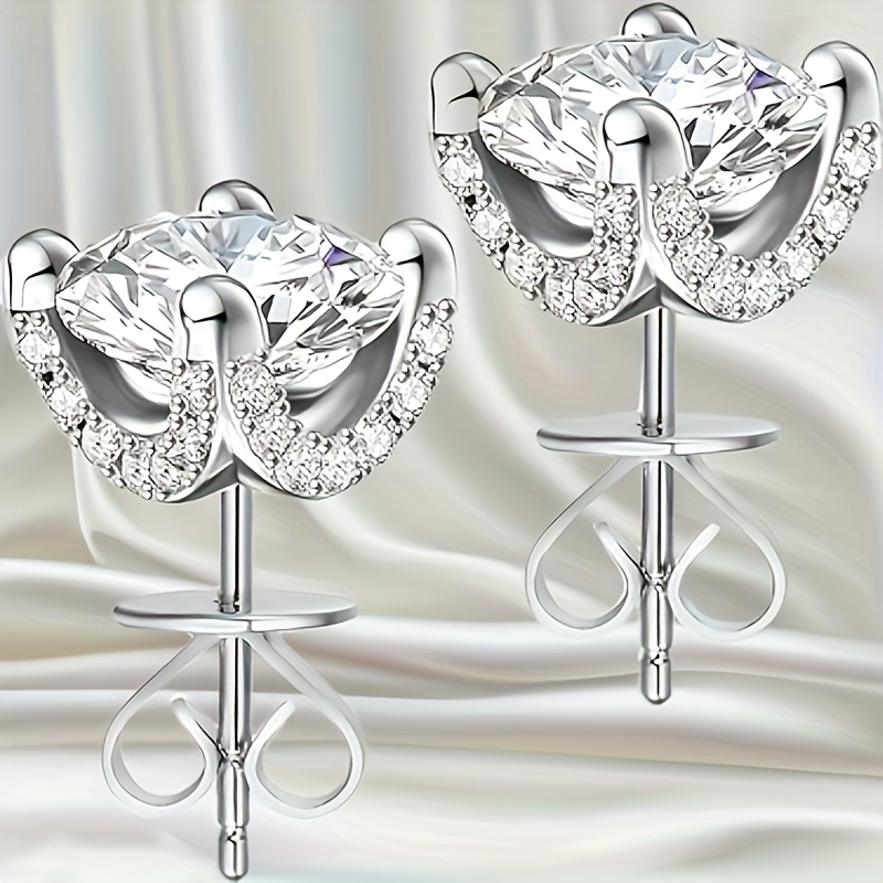TEMU 1 Pair 1-carat 925 Silver-plated Earrings, Luxurious , Easy And Elegant Unisex Accessory, For Valentine's Day, Birthdays, Anniversaries, And New