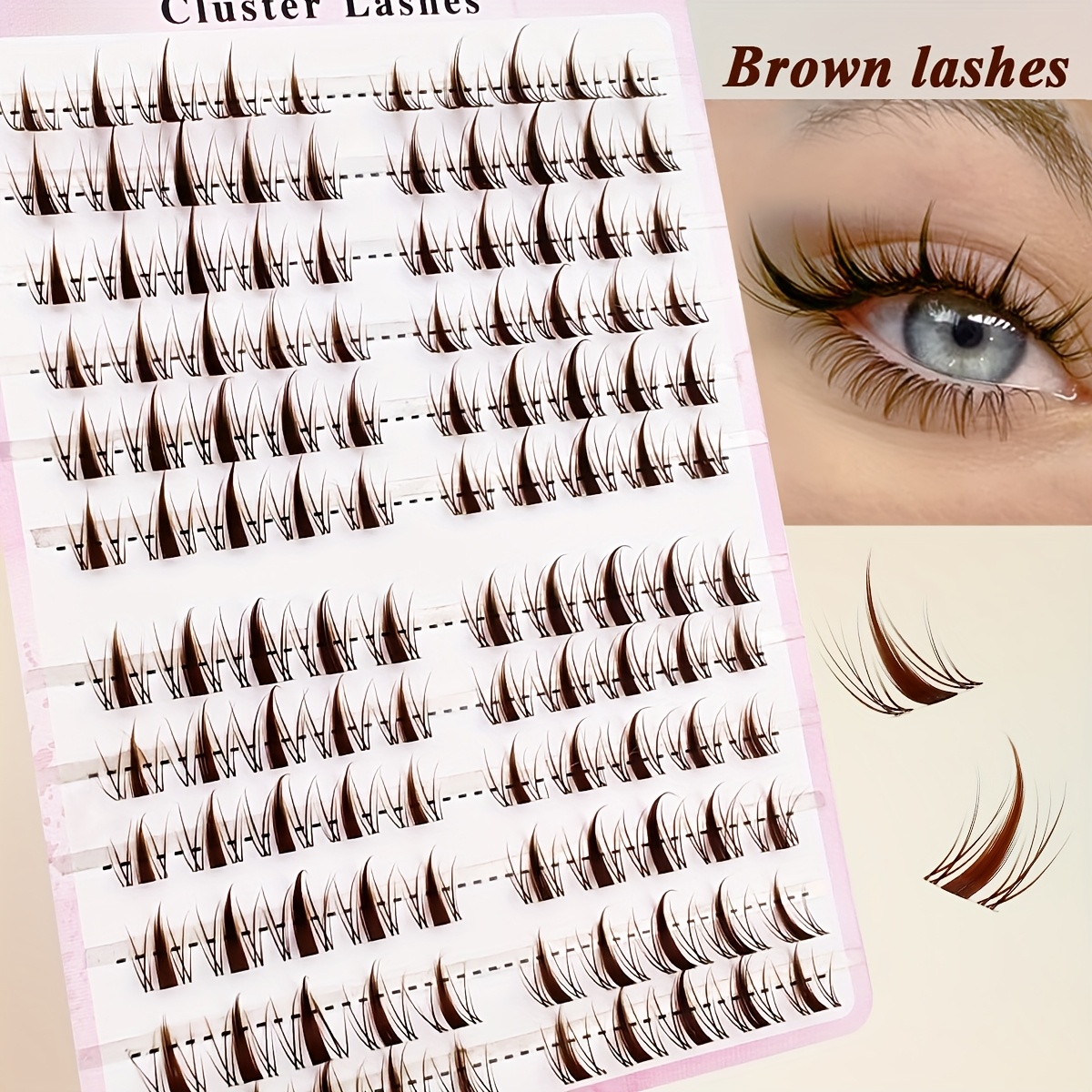 Image of 120pcs Brown Lashes Anime Eyelashes Natural Look Wispy Fake Eyelashes Transparent Stem Cluster Eye Lashes Individual Diy False Eyelashes