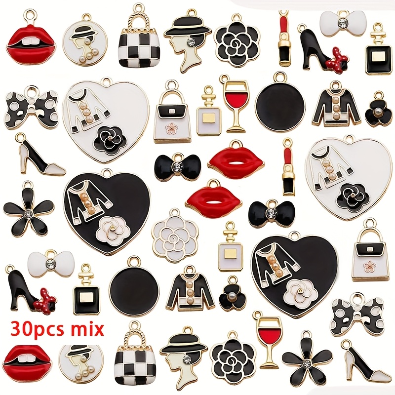 E-shop 30 Stück gemischte Schmuckanhänger, sortierte emailliert Damen Make-up Lippenstift Parfüm Mode Charms für DIY Halskette Armband Ohrring Basteln,