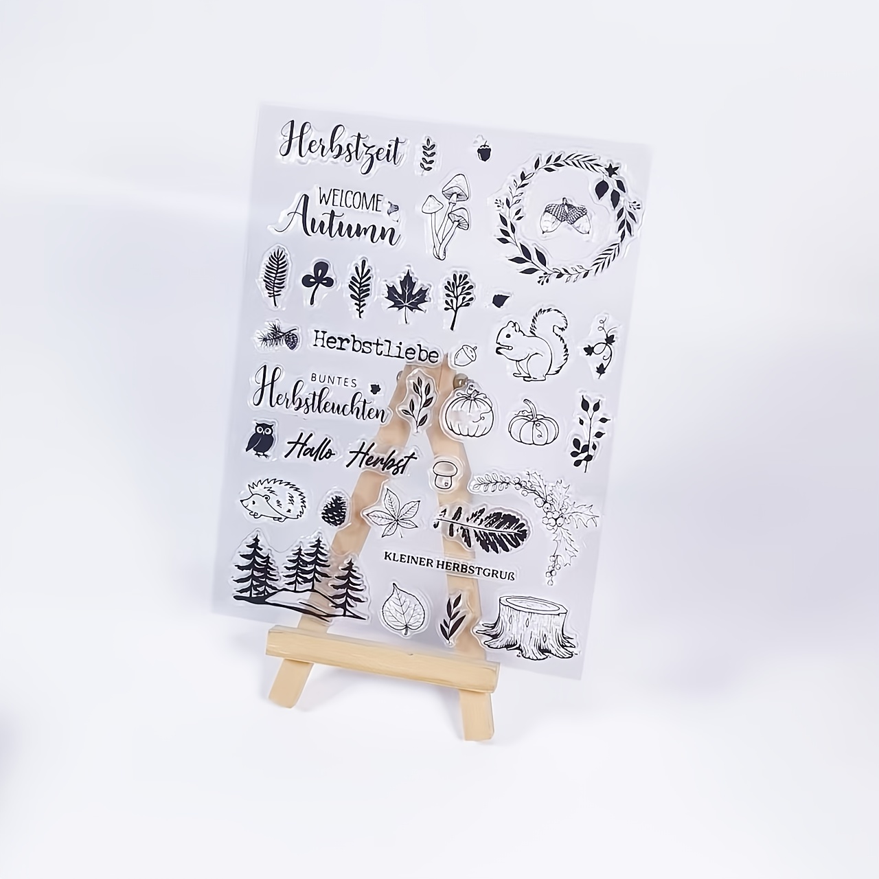 Autumn Theme: Squirrel, Hedgehog, Mushroom, Pumpkin, Tree Stump, Maple Leaf Message Clear Stamps. Suitable For Making Decorations And Diy Albums, Diy Crafts