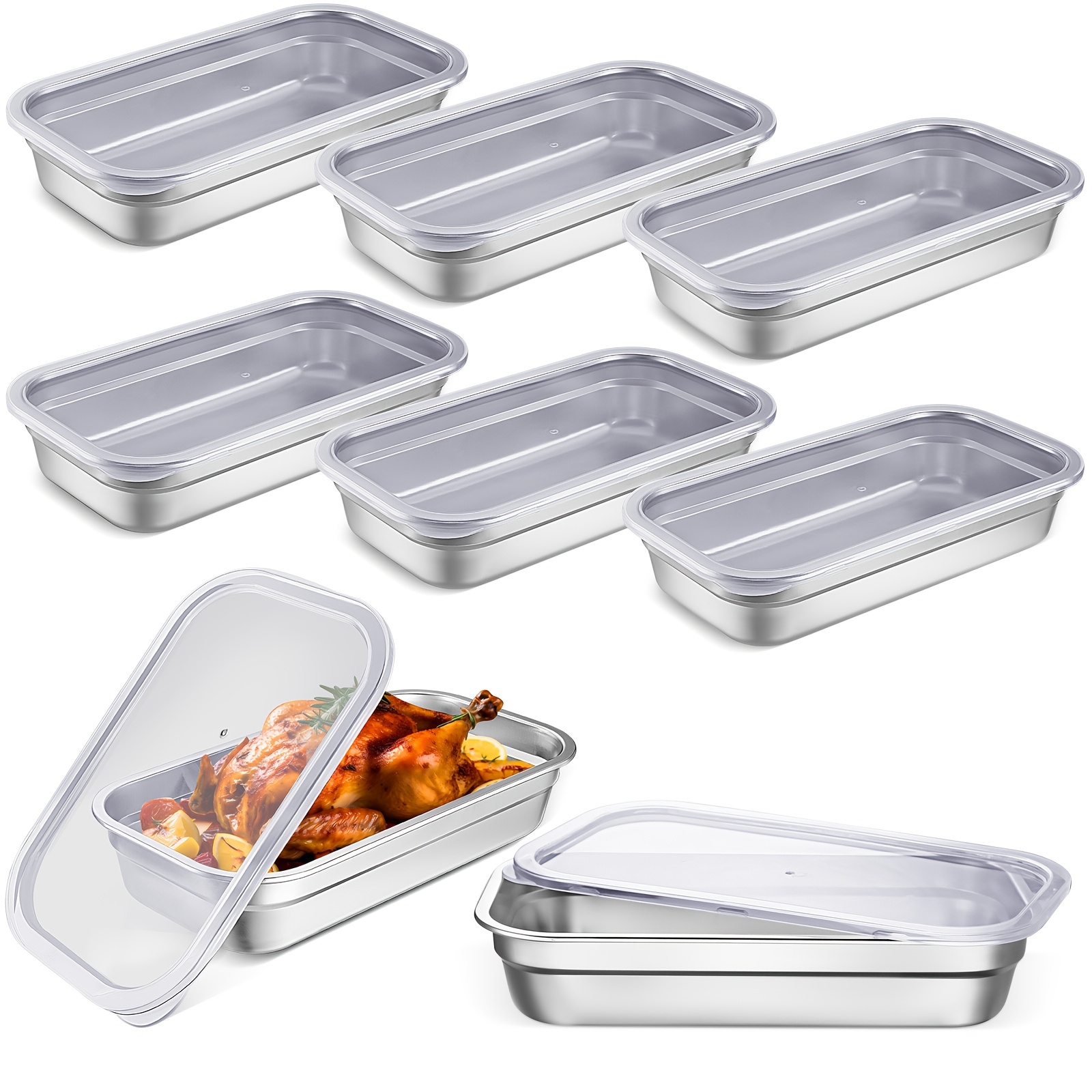 8pcs stainless steel food storage containers with lids 1 3 size hotel pans steam table pan metal meal food containers for restaurant stackable kitchen freezer buffet 2 5 inch deep Product details 1