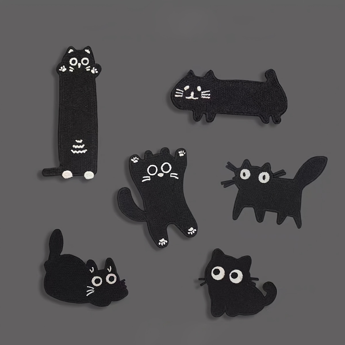 6-pack Black Cute Kitten Embroidered Patches, Clothing Repair Decorative Fabric Patches