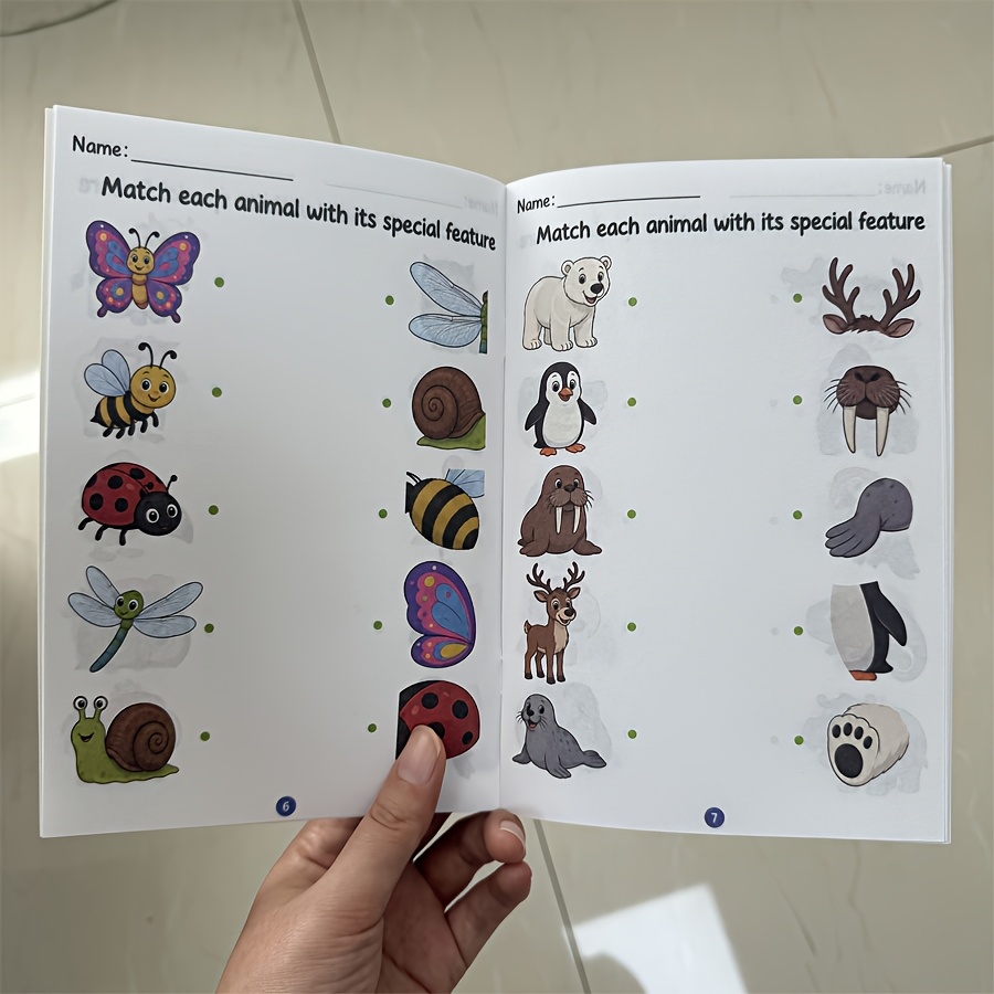 TEMU 32-page Animal Matching Activity Workbook, Match-the-animal-feature Line Tracing Worksheets, Preschool Observation & Concentration Game Book,