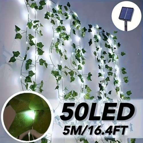 solar string 23ft 50leds realistic leaves outdoor decorative string light 8 flashing suitable for courtyards gardens fences warm