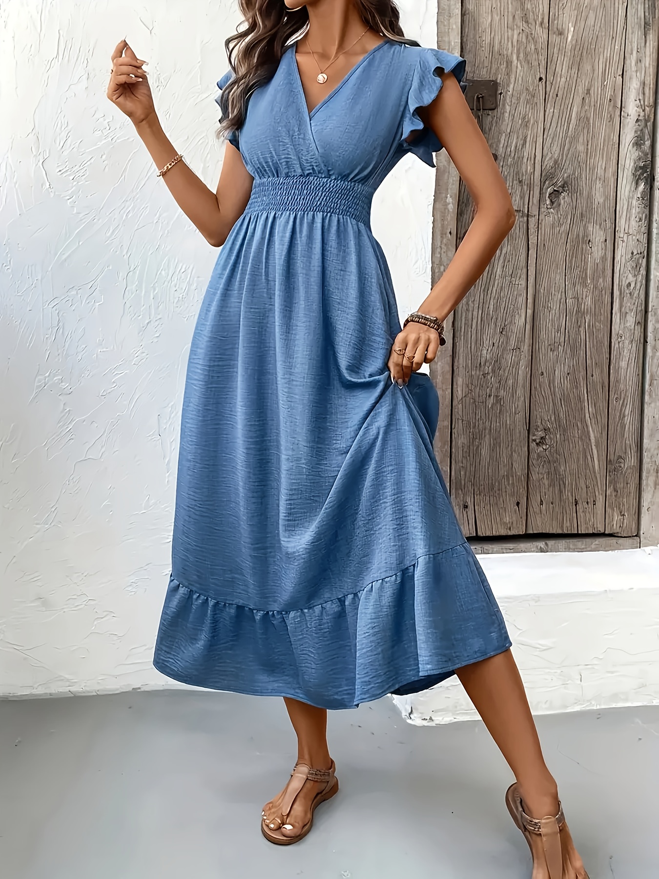 sachin and babi light blue dress Fitted Long Ruched Lace-Up Slit Dress Ladivine BD7042 – ABC Fashion main image 0