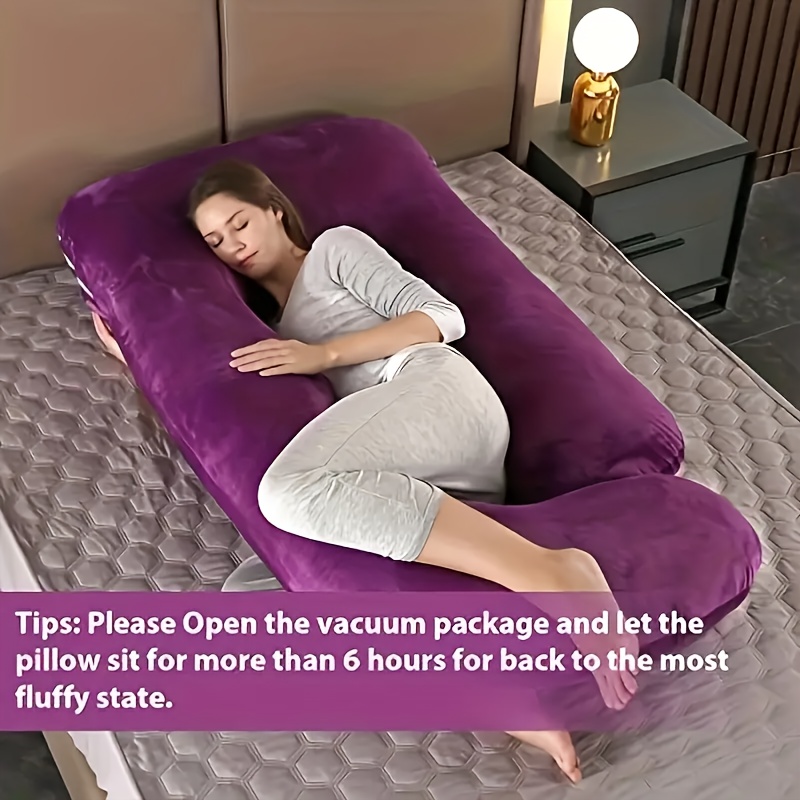 60-inch J-Shaped Full Body Pillow for Maternity & Pregnancy Support - Velvet Pillowcase, Ergonomic Back, Leg & Tummy Support, Machine Washable Gray Bed Pillow for Side Sleepers & Comfortable Sleep, Maternity Pillow