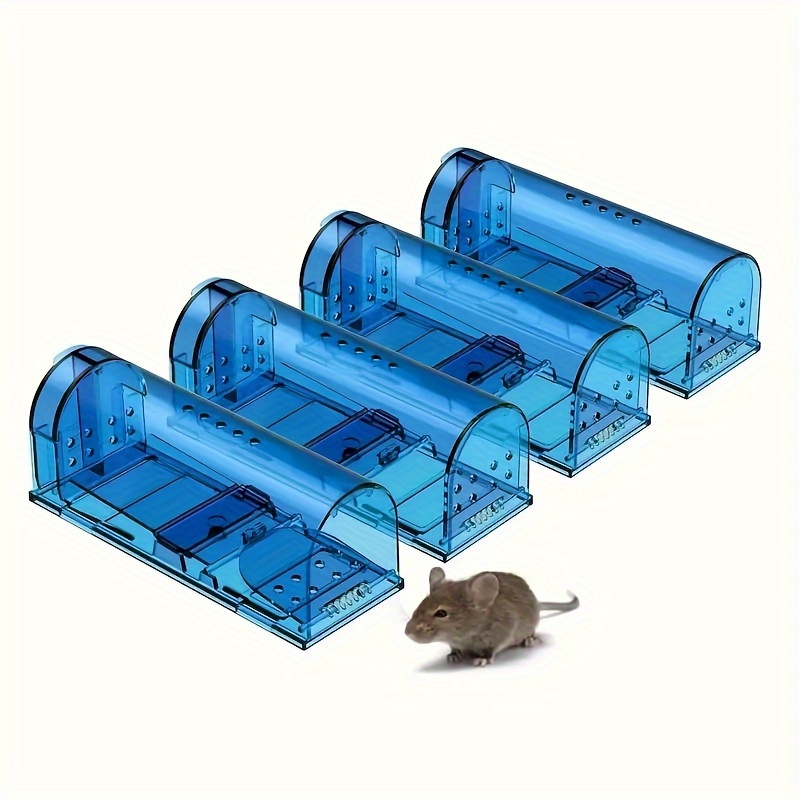 

4pcs Mouse Traps - Live , Reusable With Cleaning Brush, Non-kill Outdoor Cages, Blue