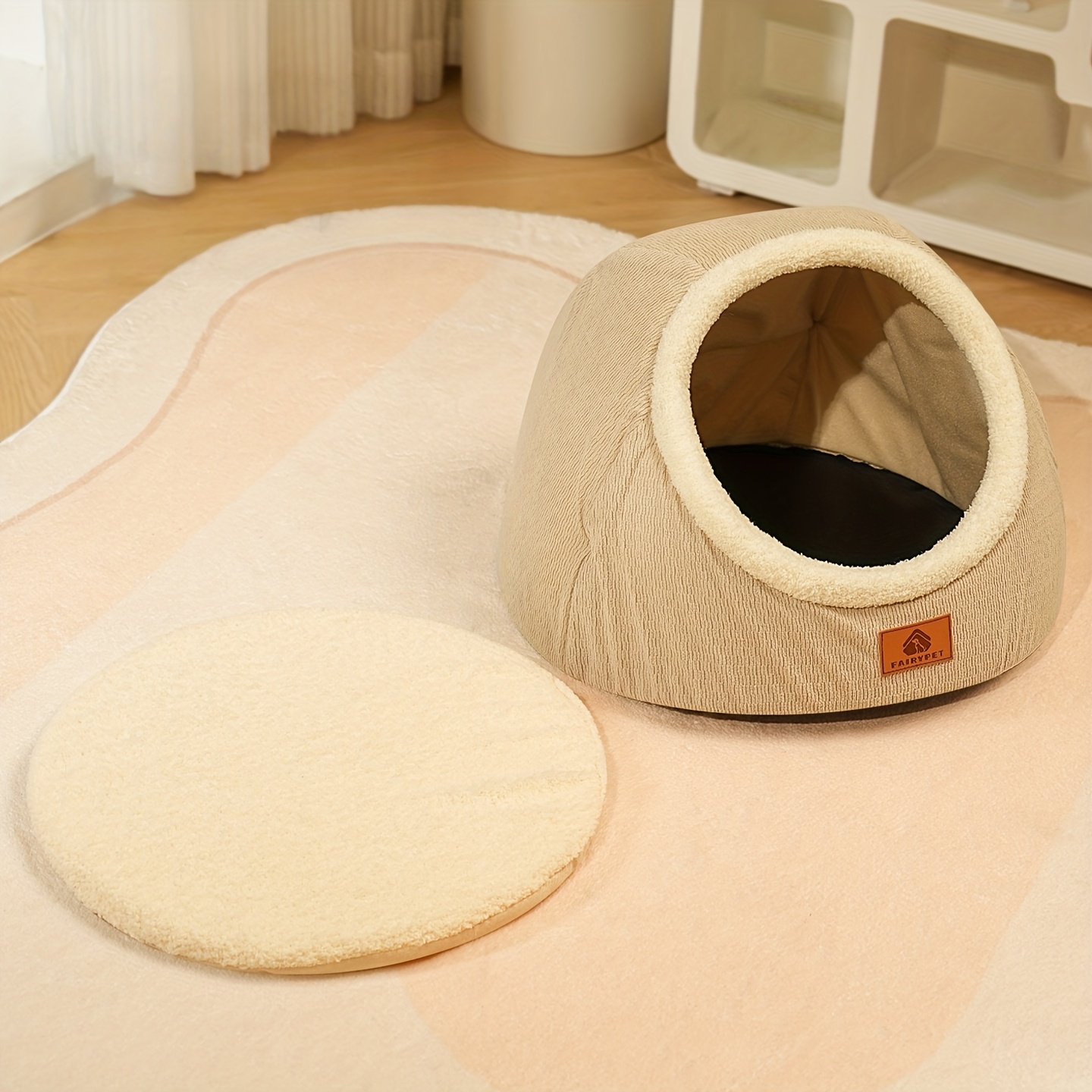 semi enclosed cat bed winter warm thickened padding removable and washable pet deep large space cat and dog bed for Product details 6