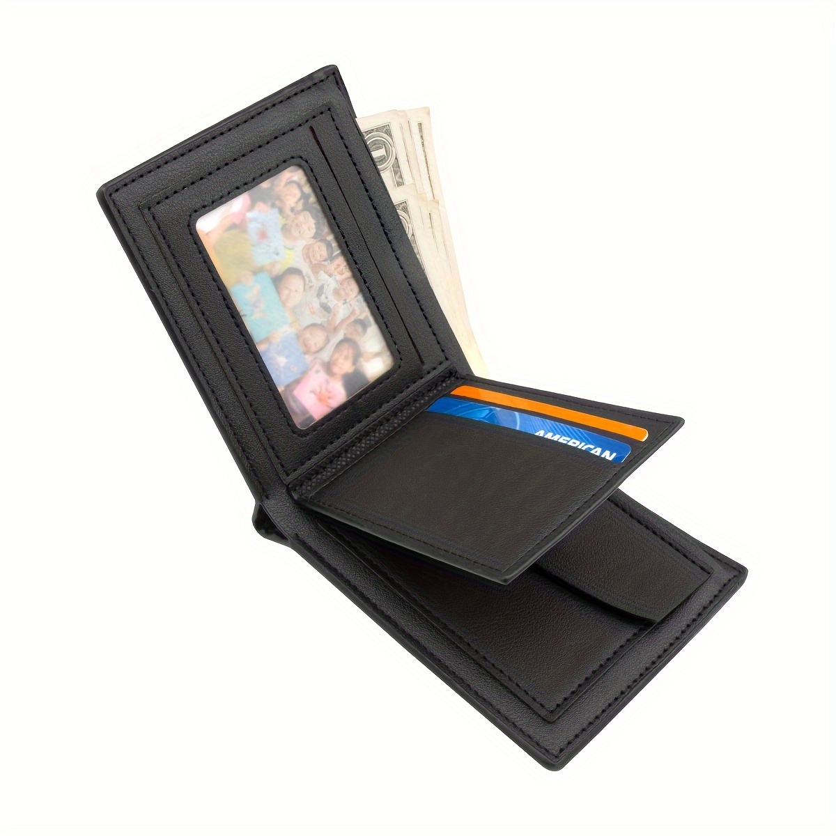 

Stylish Men's Bifold Wallet With Id Window - Secure Storage, Pu Leather In Blue - Ideal Birthday Gift