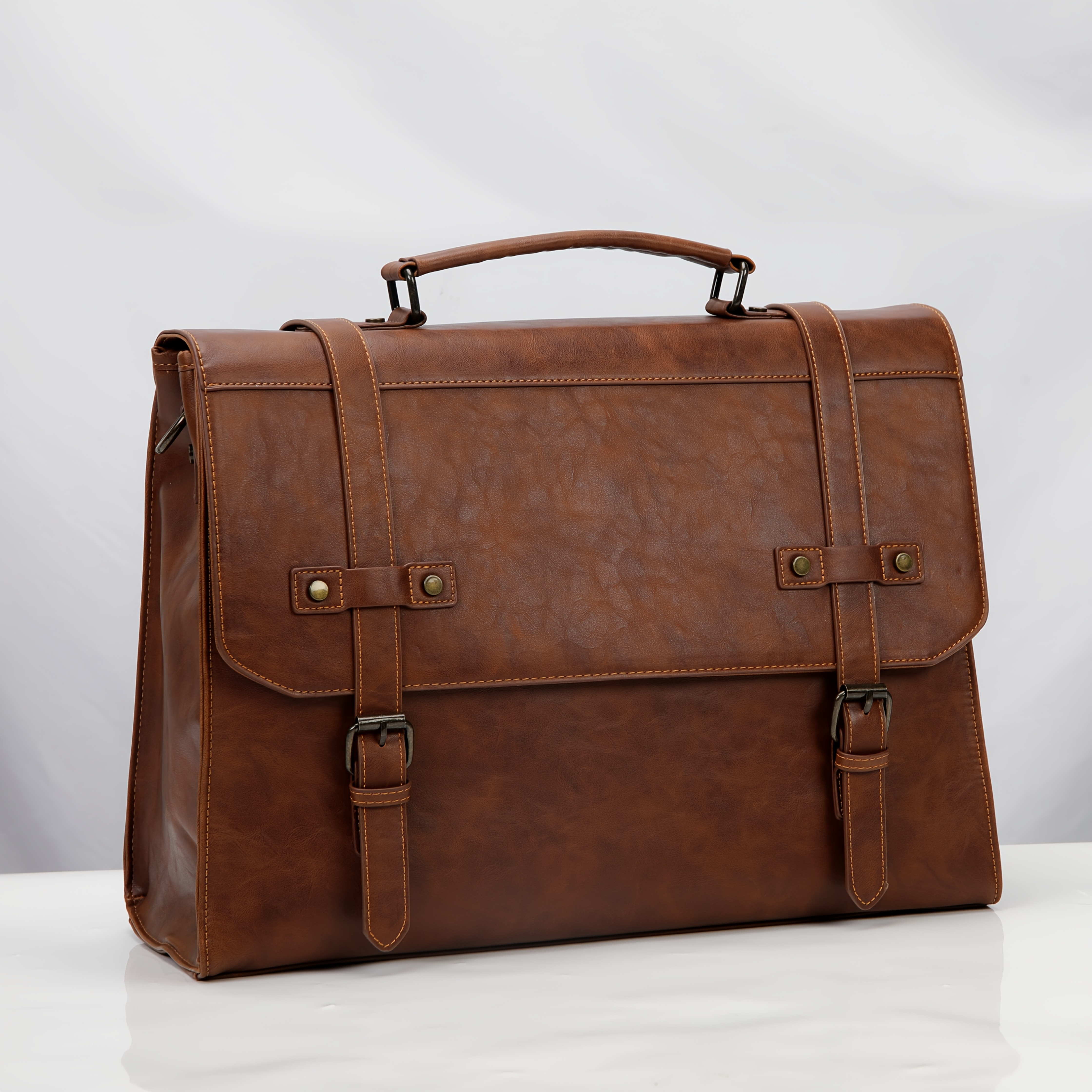 Image of Rainsmore Briefcase Men's Shoulder Bag Laptop Bag 17.3 Inch Messenger Bag Vintage Work Bag Men For Business Work School, Black, Utility With Vintage Touch