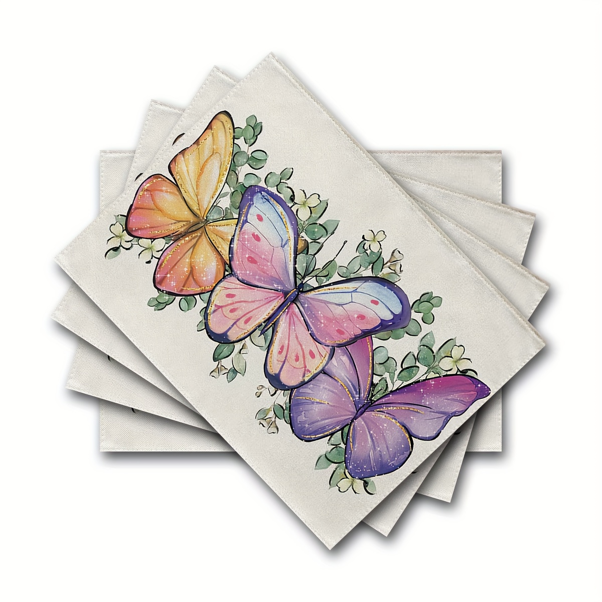 

4pcs, Colorful Butterfly Placemats Set, Eucalyptus Leaves Dining Place Mats Table Decor, Home Kitchen Decoration, 12 X 18 Inch