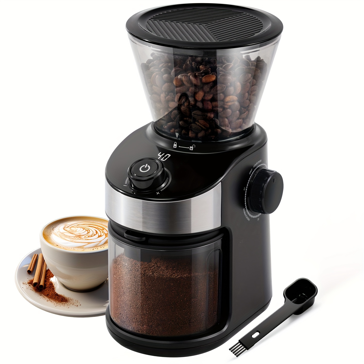 Coffee Grinder Burr Electric, Automatic Coffee Bean Grinder with 40 Seconds Digital Timer Display, Adjustable Burr Mill with 25 Precise Grind Setting, Black. — Zaynora Luxury Marketplace