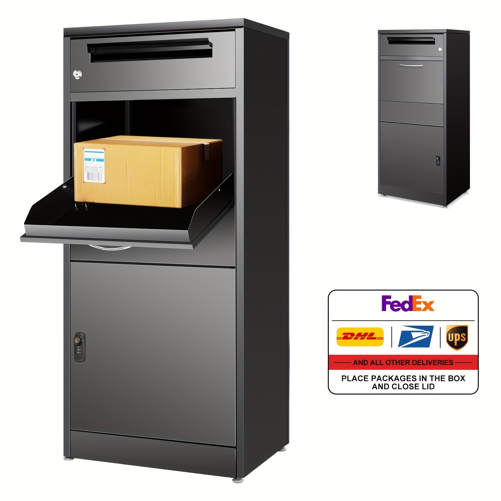 Image of Outdoor Package Delivery Box, Large Package Envelope Box, Anti-theft Package Mailbox With Password Lock, Three-layer Floor Standing Home Package Box, Used For Porch And Yard