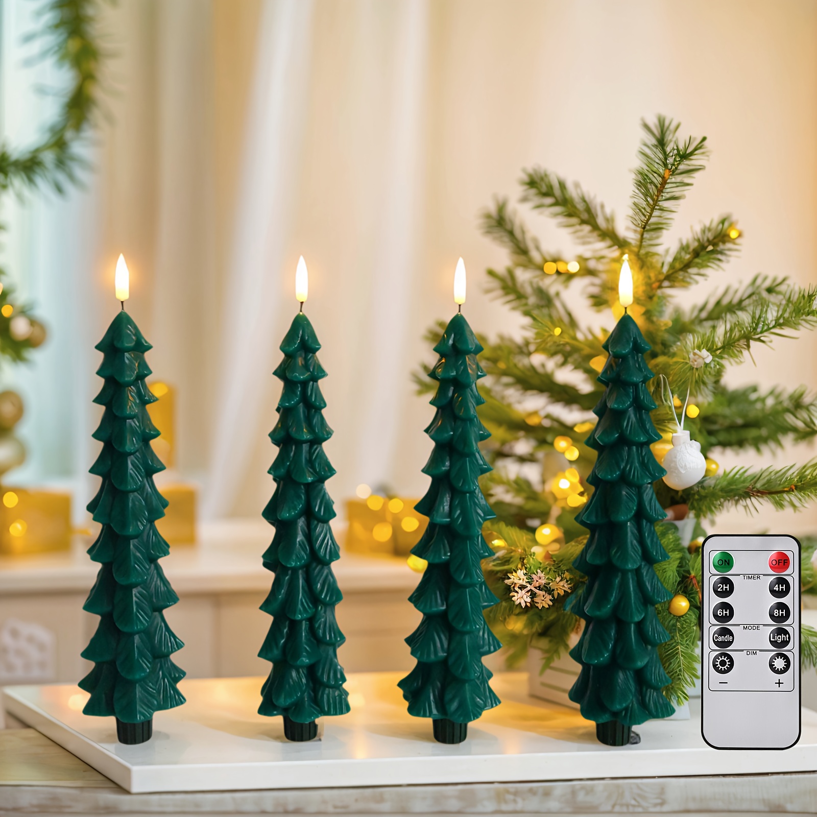 TEMU Christmas Gift Christmas Tree Candles With Remote Control & Timer, Battery Operated Flameless Candles With 3d Wick, Real Wax Led Taper Candles