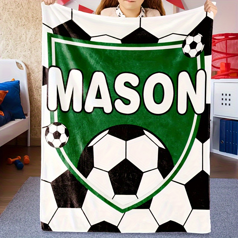 

1pc Custom "mason" Soccer Ball Design Fleece Blanket - Hypoallergenic, , Machine Washable, Couch, Bed, Office, Camping & Beach - Personalized Gift Idea, Wearable Blanket