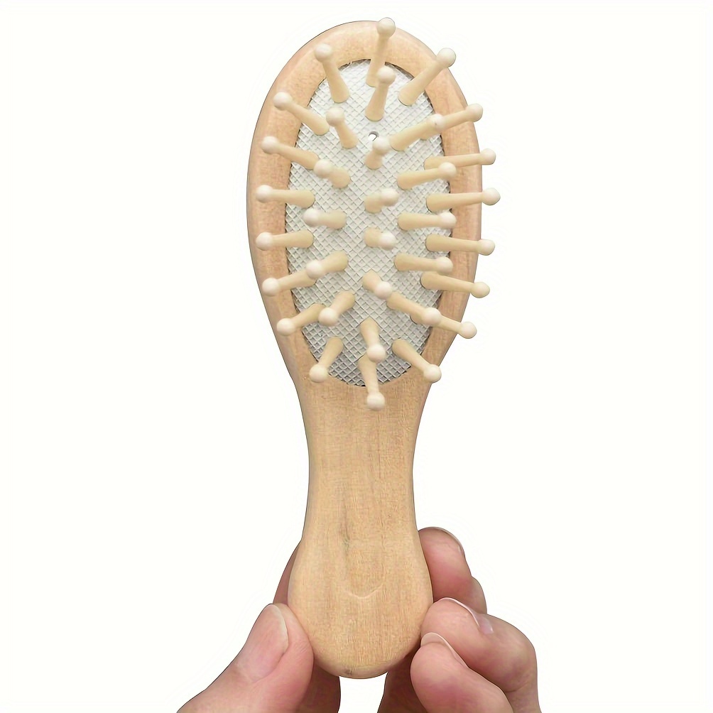 Image of 1pc Mini Wooden Hair Brush Small Portable Pocket Wood Hairbrush Air Cushion Hair Brush Comb Mini Head Scalp Massage Comb For Travel, , Gift, Hotel