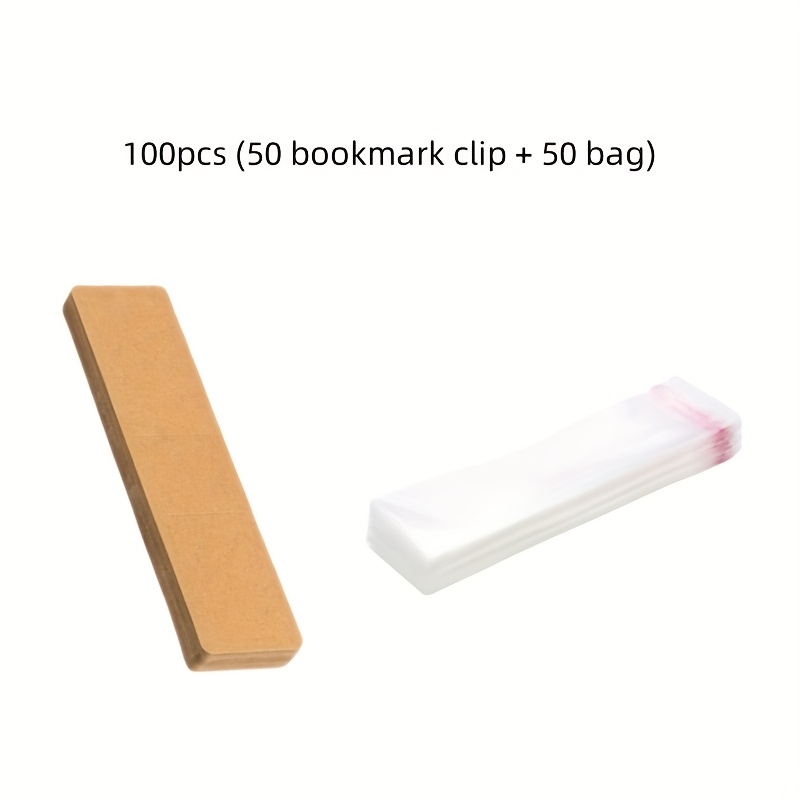 Image of 100/300/500pcs Paper Bookmark Bag Set, With Transparent Self-adhesive Bag, Blank Bookmark Display Card Sleeve, Fashionable Wooden Jewelry Making Tools
