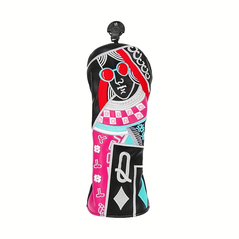 TEMU Multi-colored Black Playing Card Embroidered Golf For Club Head Cover, Made Of Durable Synthetic Material For Club Protection, Trendy Golf