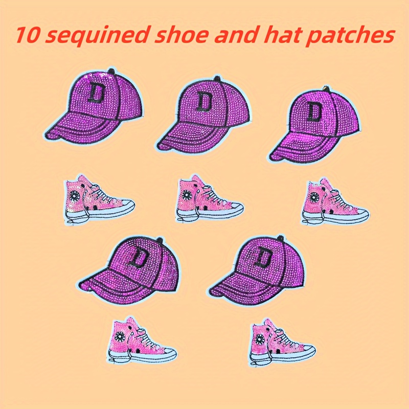 

A Set Of 10pcs Of Sequin Hat And Shoe Pattern Embroidery Cloth Patch Clothes Patch Decoration Patch Ironing Style