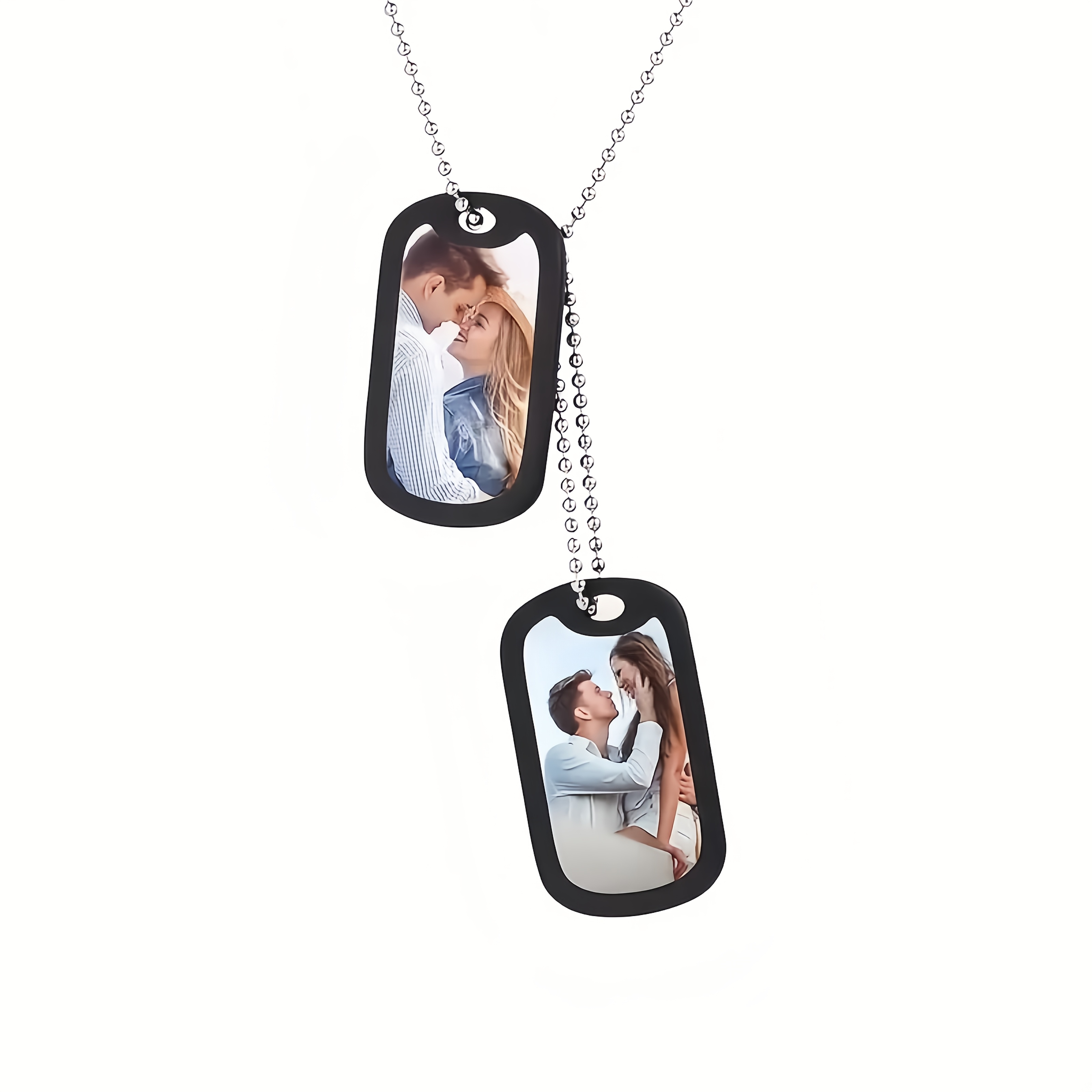 TEMU Customized Dual Pendant Military Style Men's Necklace - Laser Engraved Stainless Tag, Customizable Photos, Dual Chain Dual Tag Design, Durable