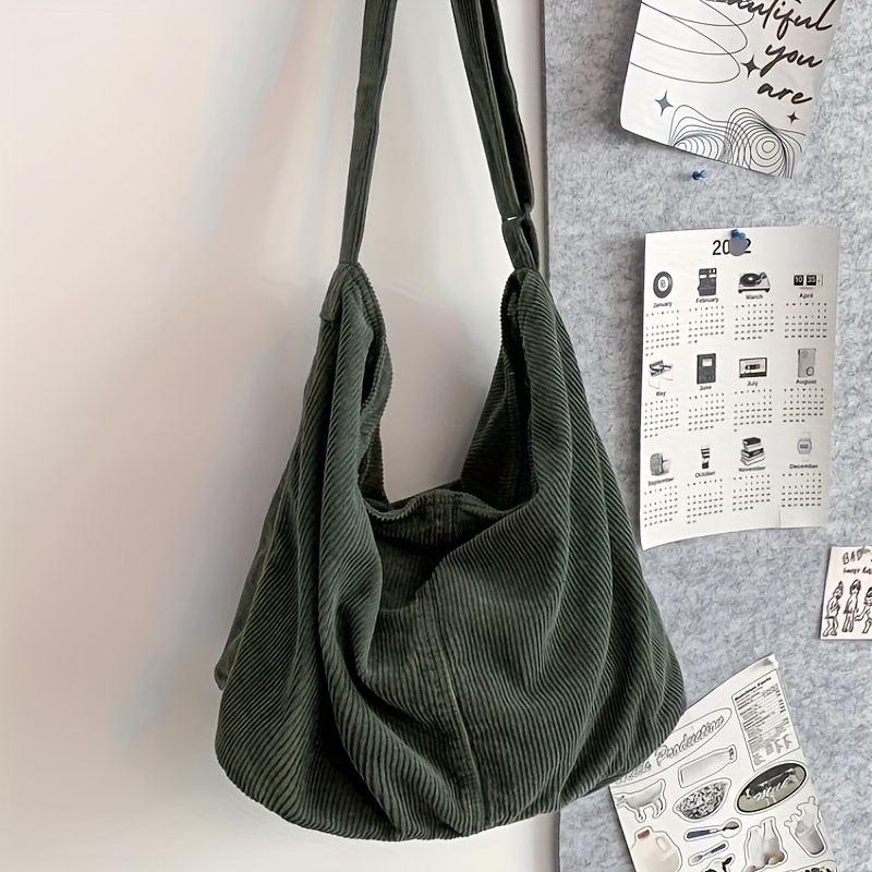 

Sac à Épaule Chic en Velours Côtelé pour Femme - Fourre-Tout Spacieux à Fermeture Éclair, Couleur Unie Polyvalente, Disponible en Crème/Rouge/Vert/Marron/Noir