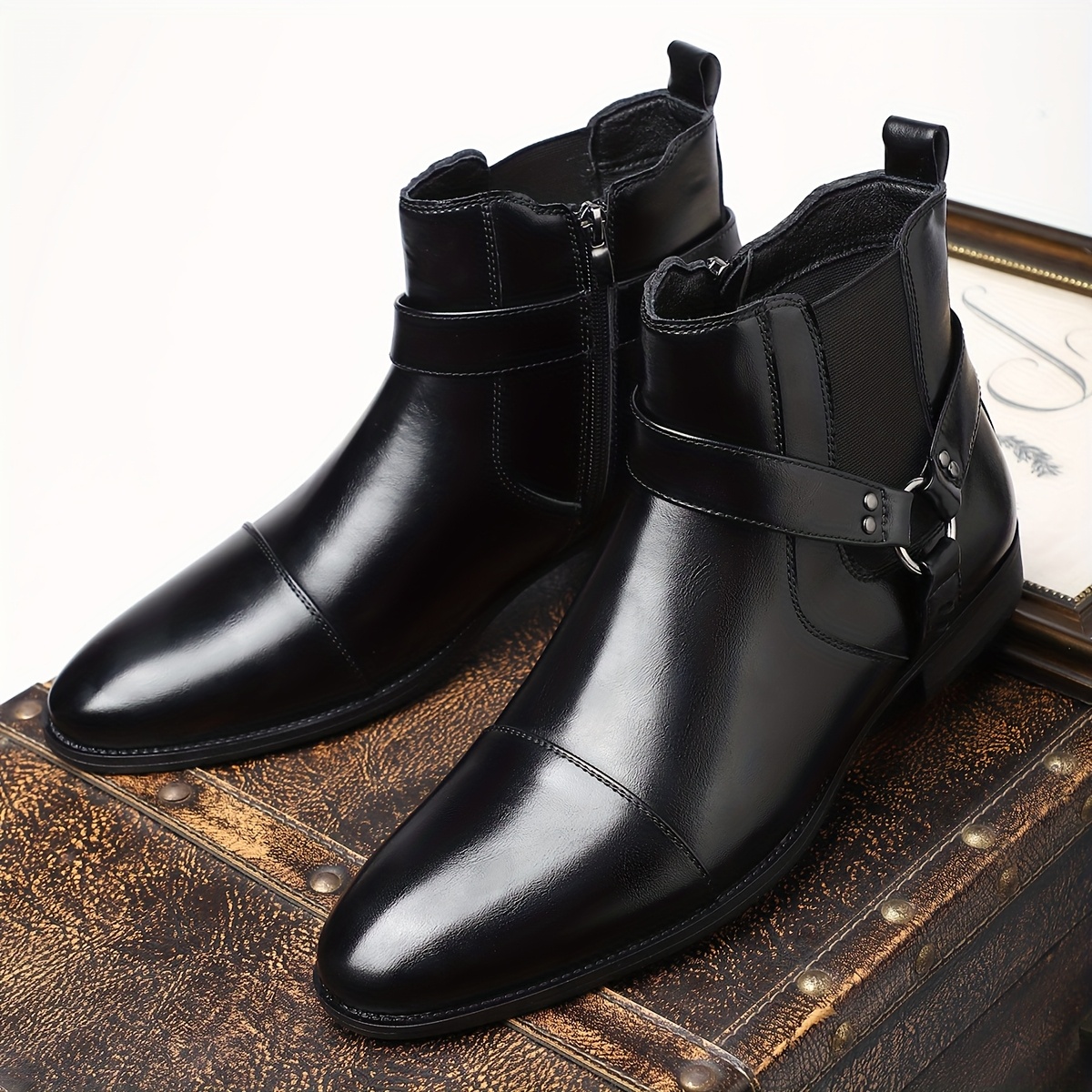 mens black dress boots with zipper The Zeus Black Leather Lace-Up Men Boot with a Zipper [EU-40 & US-8] main image 0