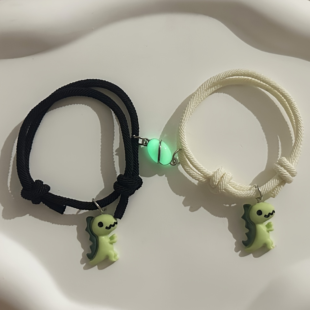 

Cute Dinosaur And Glowing Heart Pendant Bracelets - Fashionable Couple Bracelets For Everyday Wear And Gift Giving - Perfect For Valentine's Day