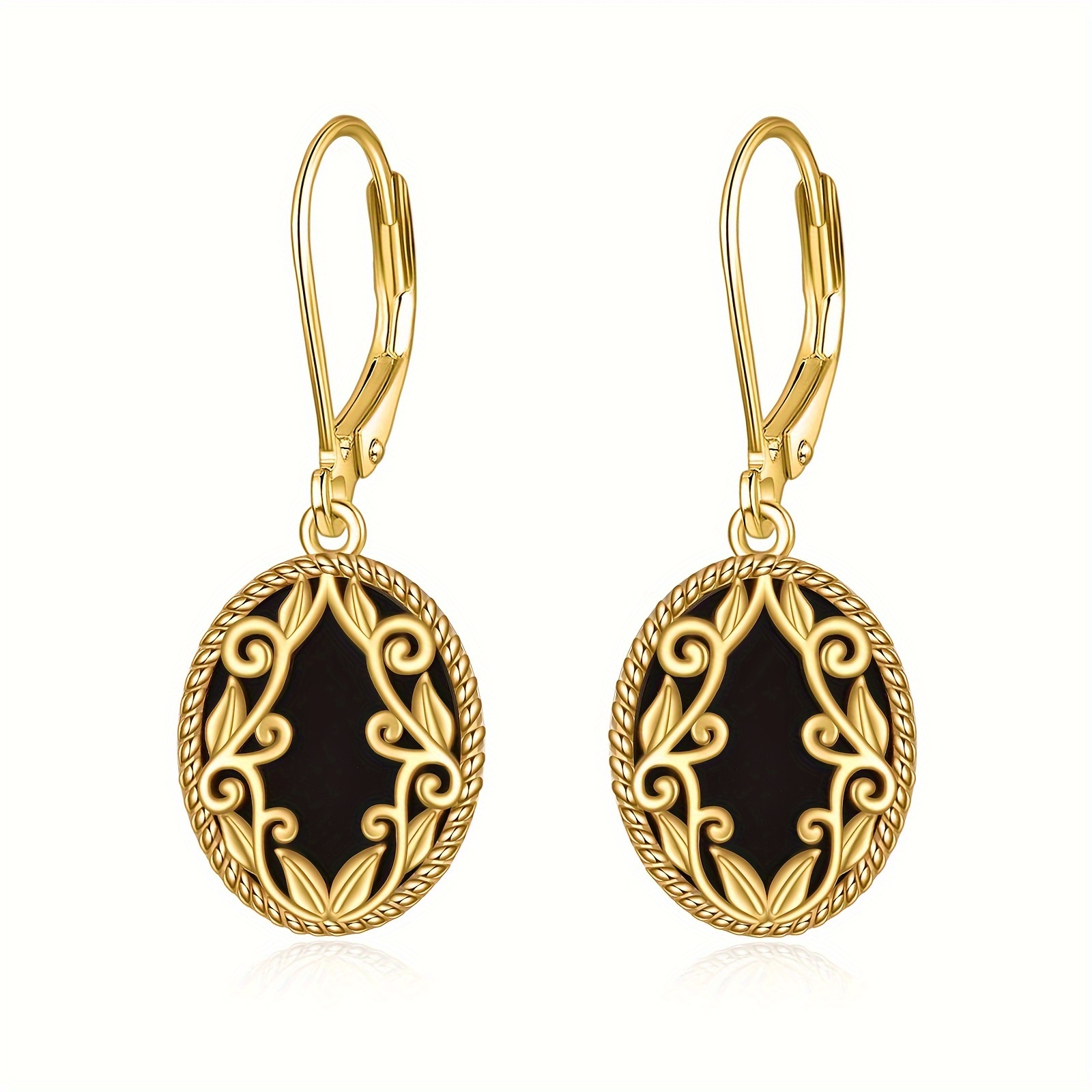 

Black Onyx Earrings Sterling Silver 18k Yellow Gold Plated Filigree Boho Dangle Earrings Jewelry Gifts For Women Girls