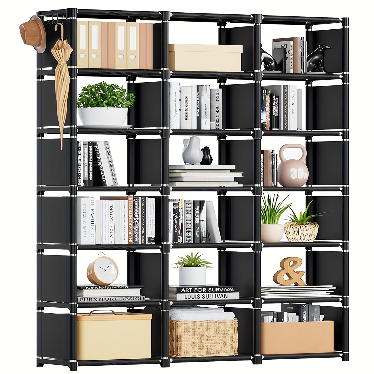 

Extra-large 18-cube Black Metal Bookshelf - Versatile Storage Organizer For Bedroom, Living Room, Home Office