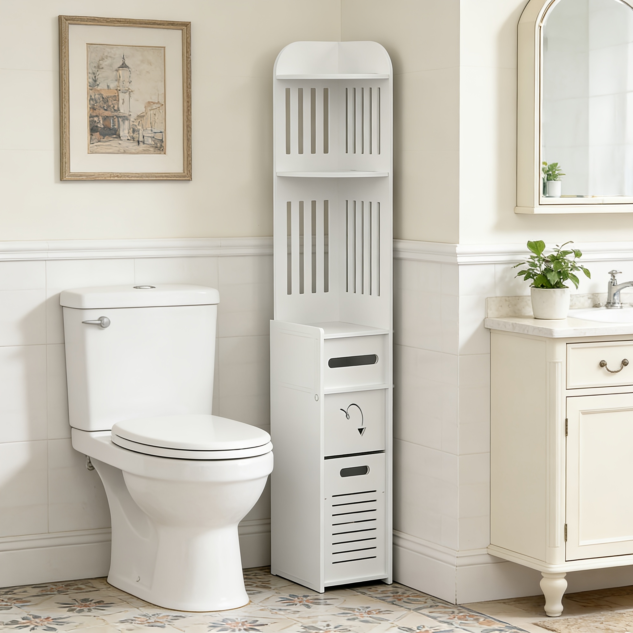 TEMU Space-saving Bathroom Cabinet, 1pc Waterproof Multifunctional Corner Bathroom Storage Cabinet, Freestanding Narrow Space-saving Organizer With