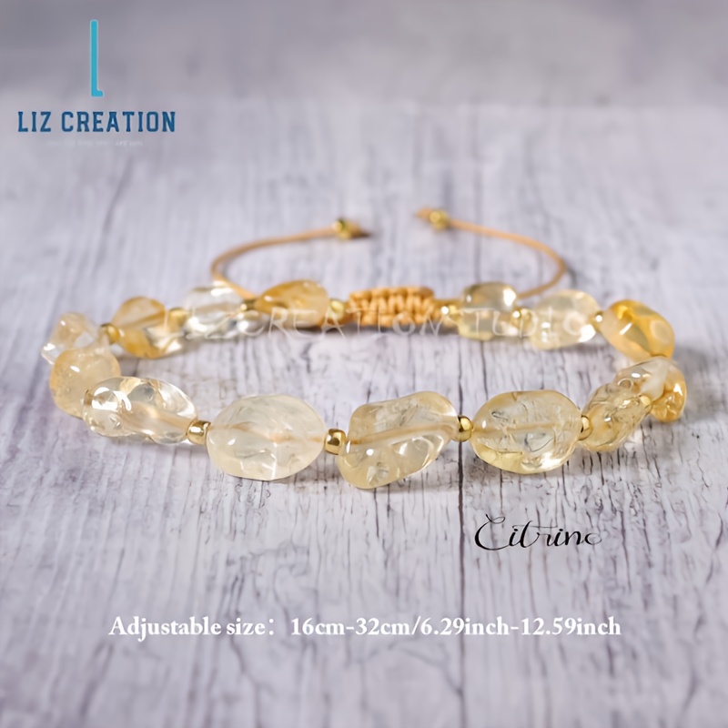 Women's Natural Citrine Adjustable Bead Bracelet, Prosperity Charm