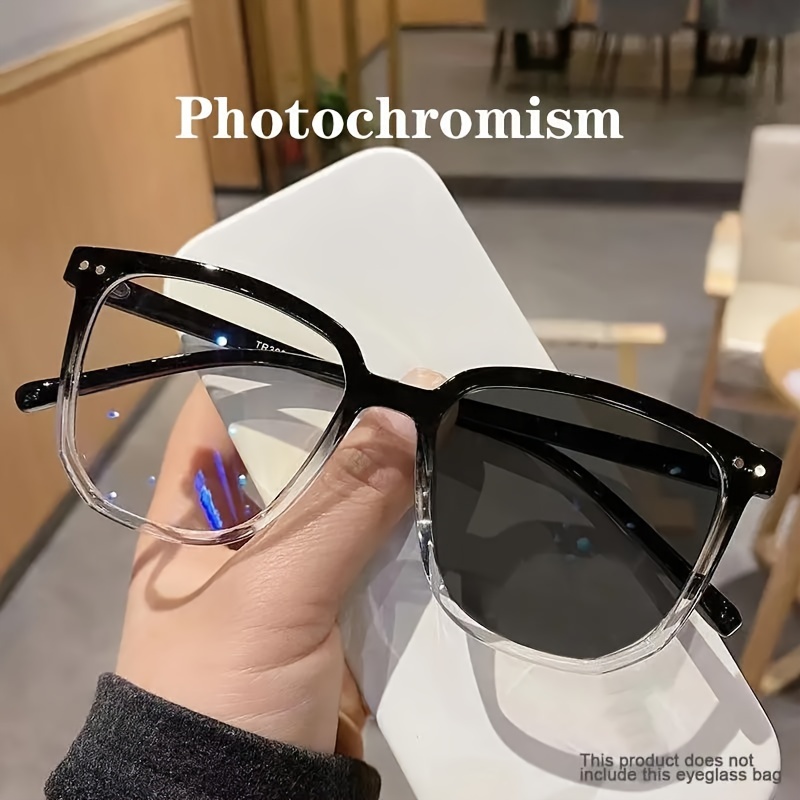 

1pc Unisex Photochromic Square Frame Glasses With Polycarbonate Lens, Uv Protection Transition Eyewear For Outdoor Use