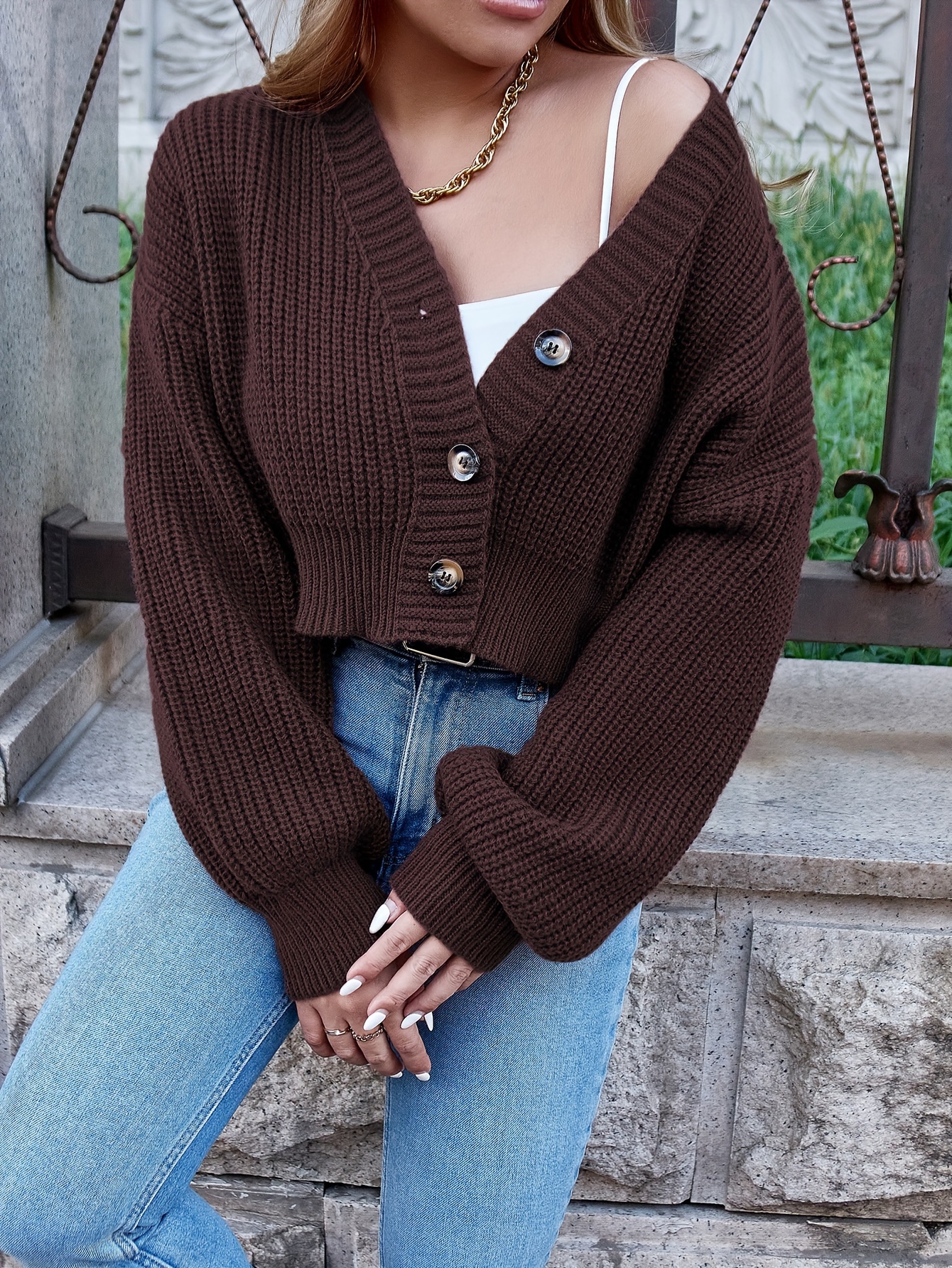 brown cardigan sold on Temu United States