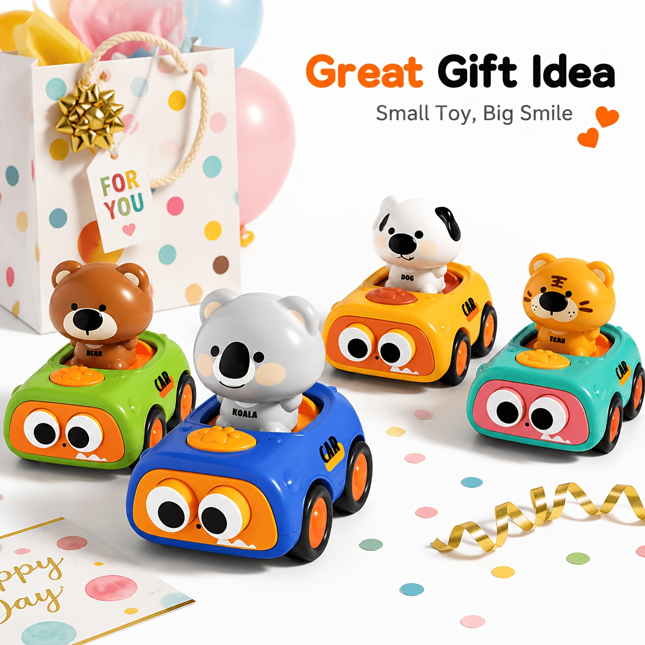 Cute Animal Push Car Toy for Kids with Koala and Tiger Figures