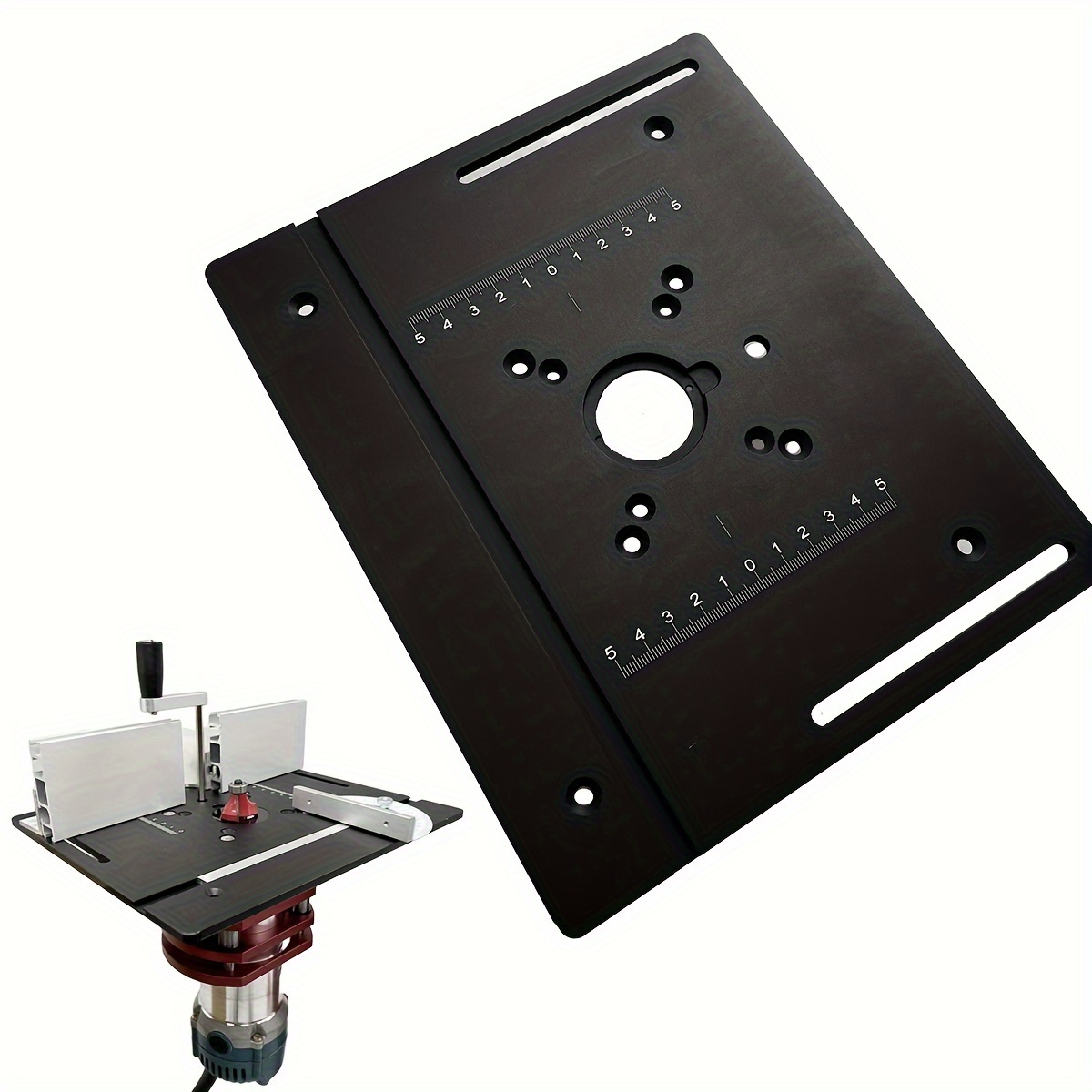 

1pc Aluminum Router Table Insert Plate (9.4''x7.9''/24cm*20cm), Woodworking Flip Board, Trimming Machine Panel, Precision Machinist Tool, Benchtop Router Plate With Scale Markings.