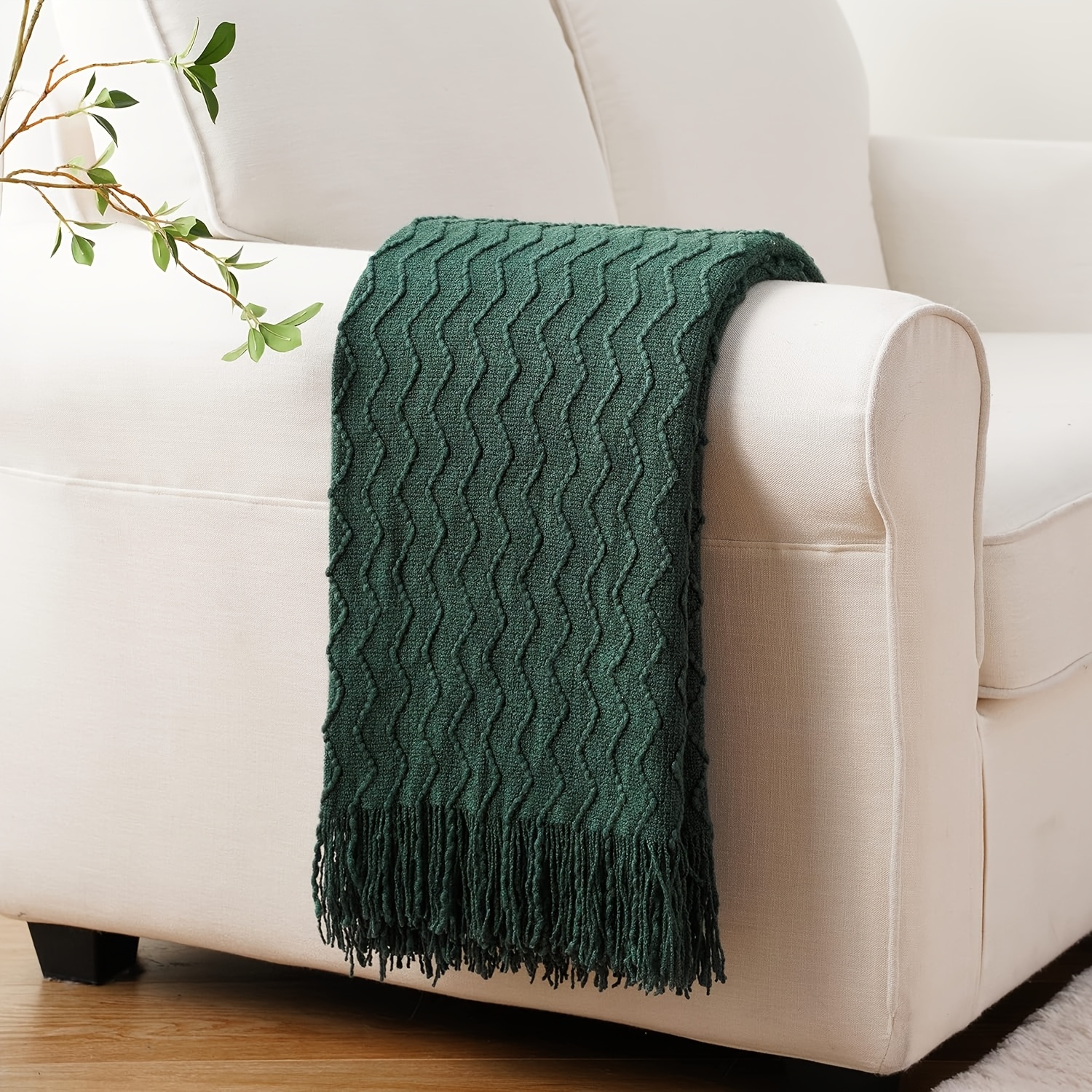 TEMU Wavy Fringed Throw Blanket, Boho Textured Decorative Blanket For Couch Sofa Bed