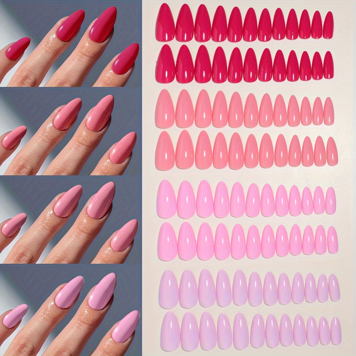 

4 Packs (96 Pcs) Almond Press On Nails - Glossy Finish, Long Lasting, Easy To Apply With Adhesive Tabs And Nail File - Perfect For Women's Fashion And Style