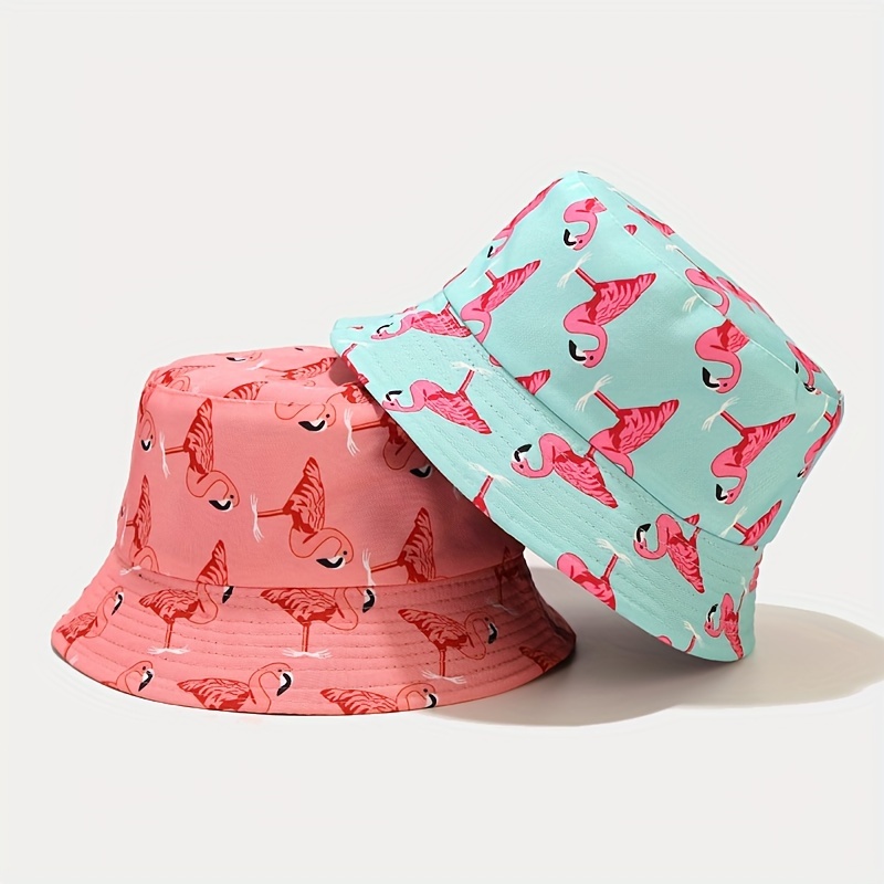 Flamingo Print Bucket Hat Reversible Unisex Basin Hats - Temu