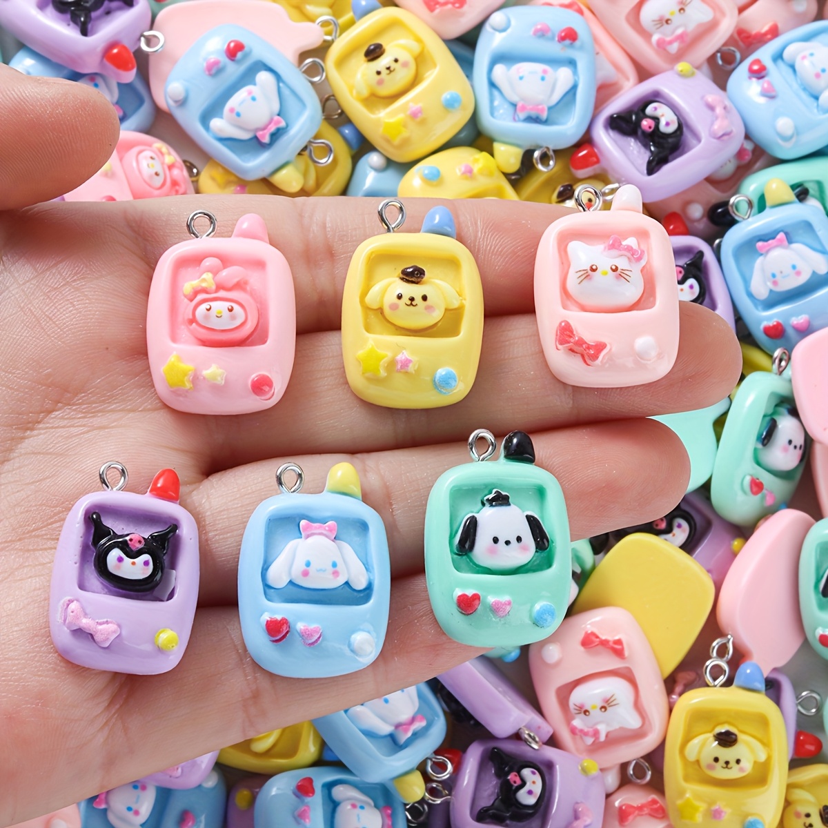 

12pcs Cute Kawaii Resin Charms, Assorted Cartoon Animal And Character Beads, For Making, Necklaces, Earrings, And Bag Pendants