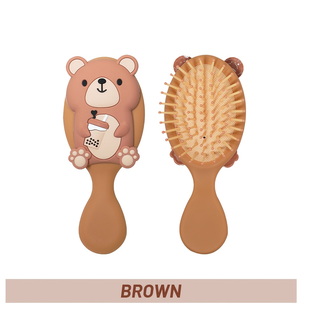 TEMU Mini Schattige Melkthee Beer Verward Haar Borstel, Luchtkussen Haarborstel, Anti-Statisch en Ontwarrend, Fluffy Stijl, Nat en Gebruik, Hoofdhuid
