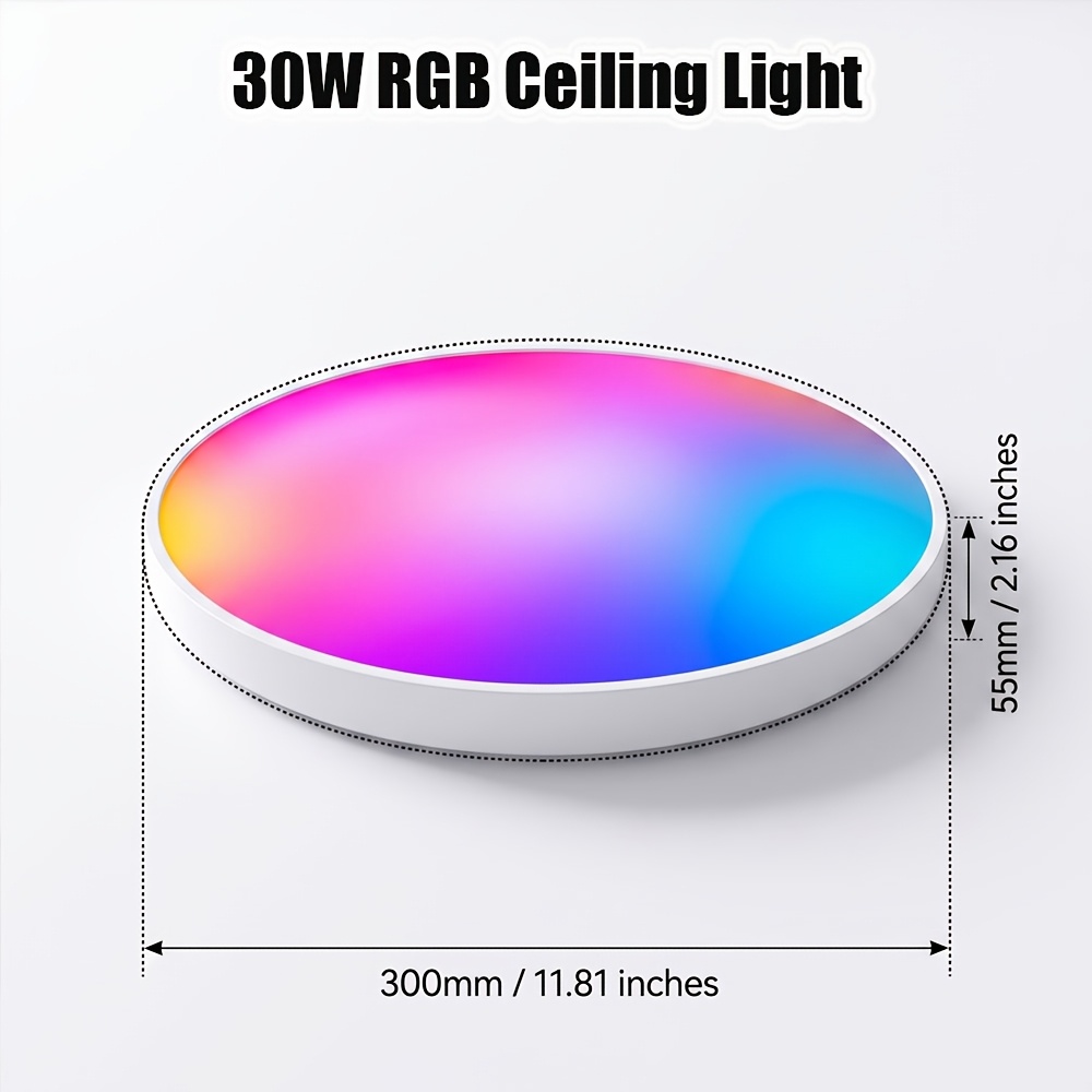 30W Smart LED Ceiling Light, Wifi & Bluetooth Dimmable RGB Fixture