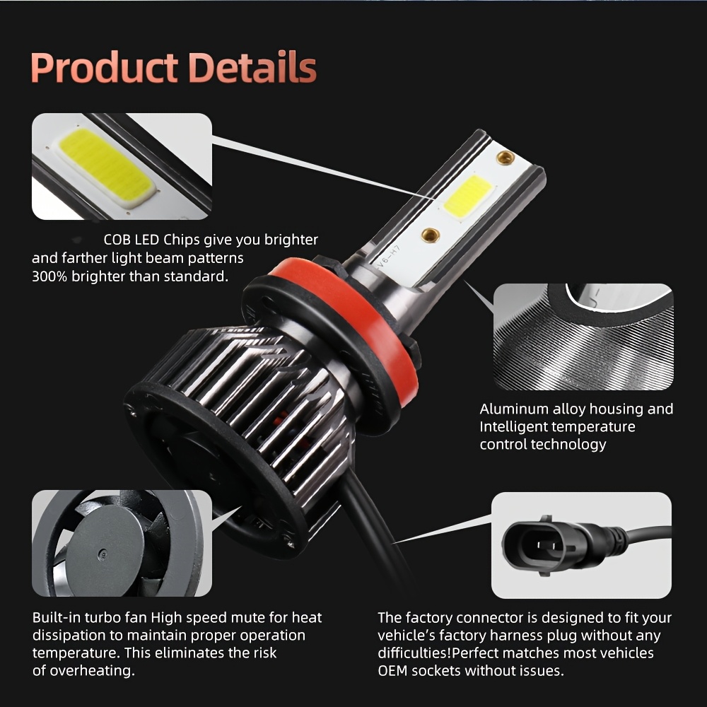 360° 6-Side LED Headlight Bulbs - H1 H7 H11 9005 9006 9012, 50000LM, Hi/Lo Beam 4 thumbnail image