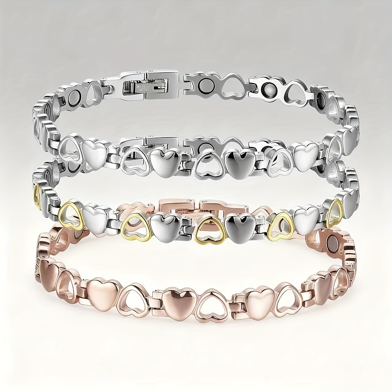 TEMU 3pcs Stainless -shaped Magnetic Bracelet, Elegant Adjustable Stainless Steel Jewelry Gifts, Stainless Steel Jewelry