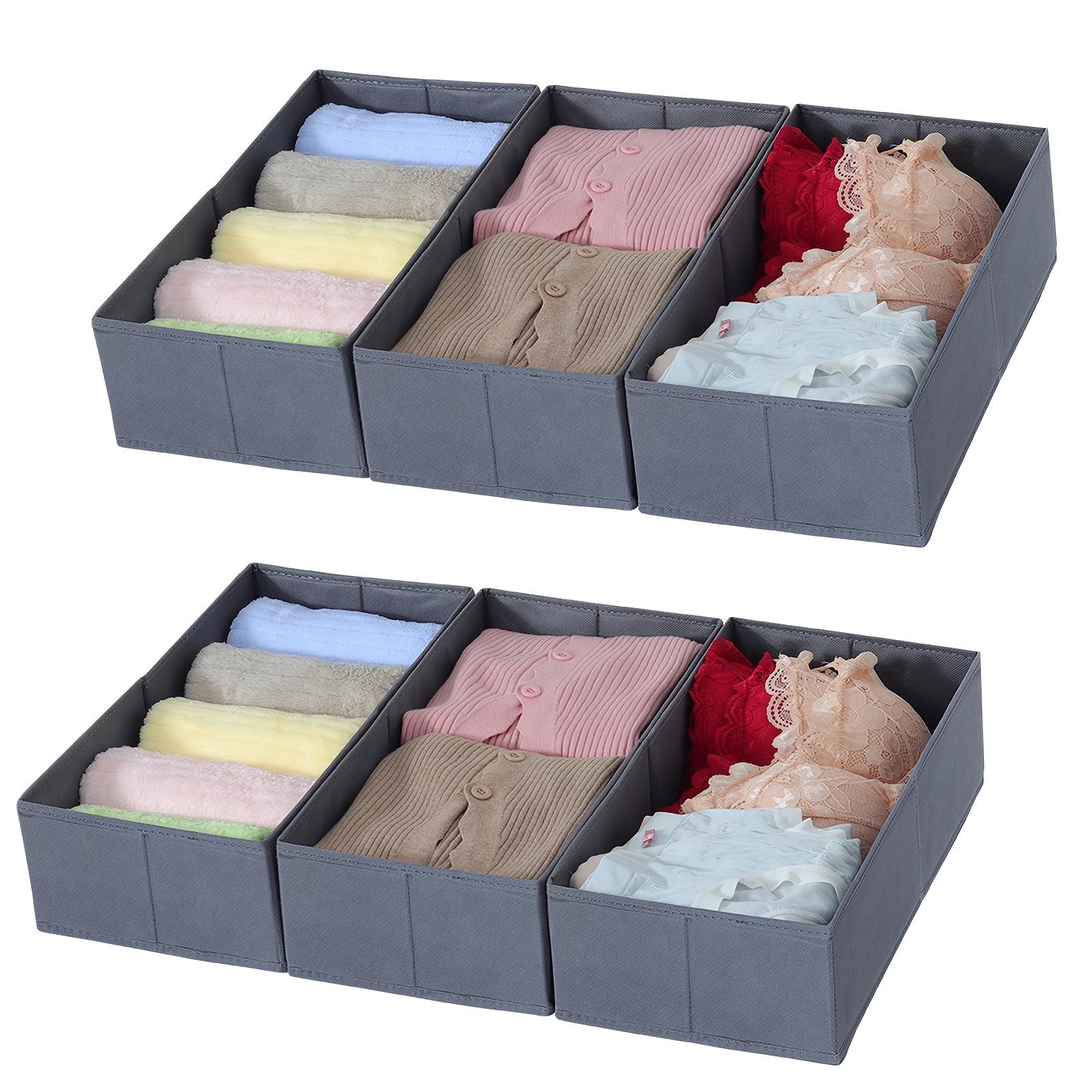 Image of 6pcs Drawer Organizers, Drawer Dividers Storage Bins, Foldable Drawer Organizers For Clothing, Cloth Clothes Drawer Organizer For Underwear, Folded Clothes, Baby Clothing, Socks, Bra, Towels, Ties