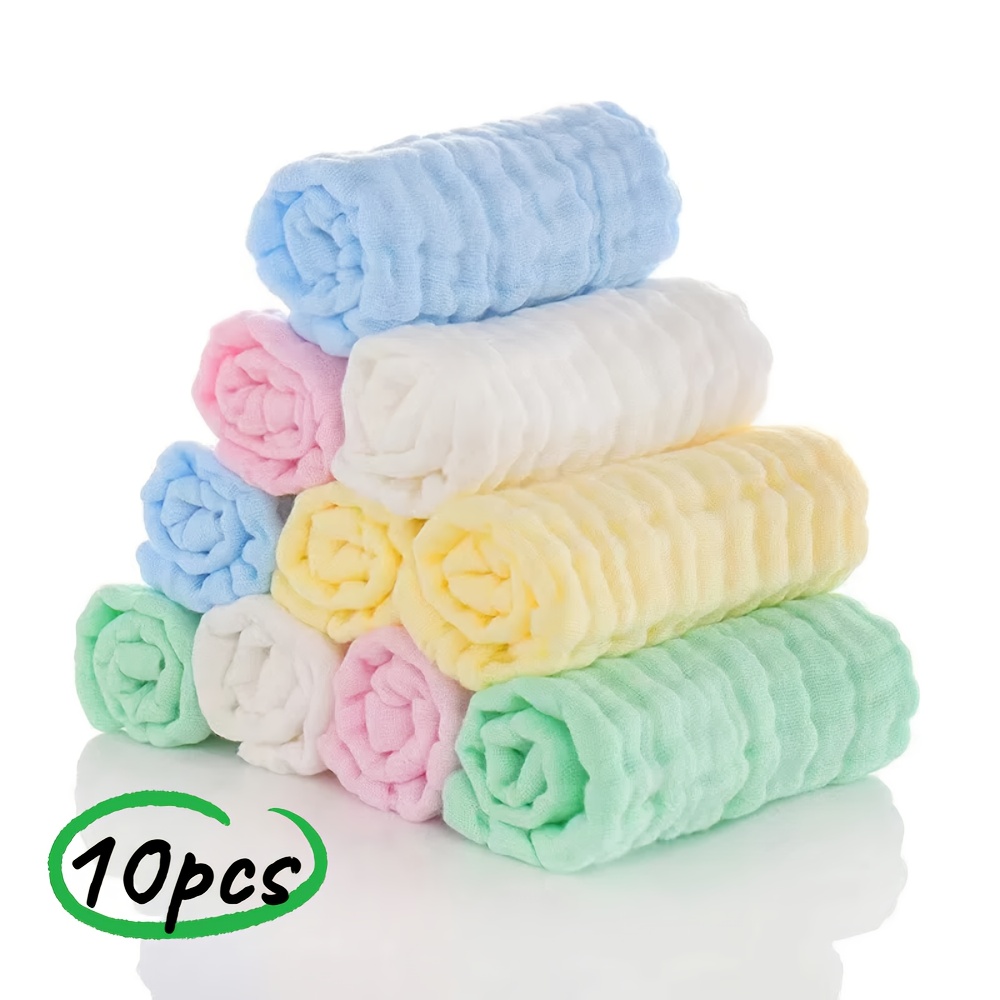 Image of 10pcs Pack 25 X 25cm 100% Cotton Gauze Newborn Baby Infant Cartoon Face Hand Bathing Towel Bibs Feeding Square Towels Handkerchief