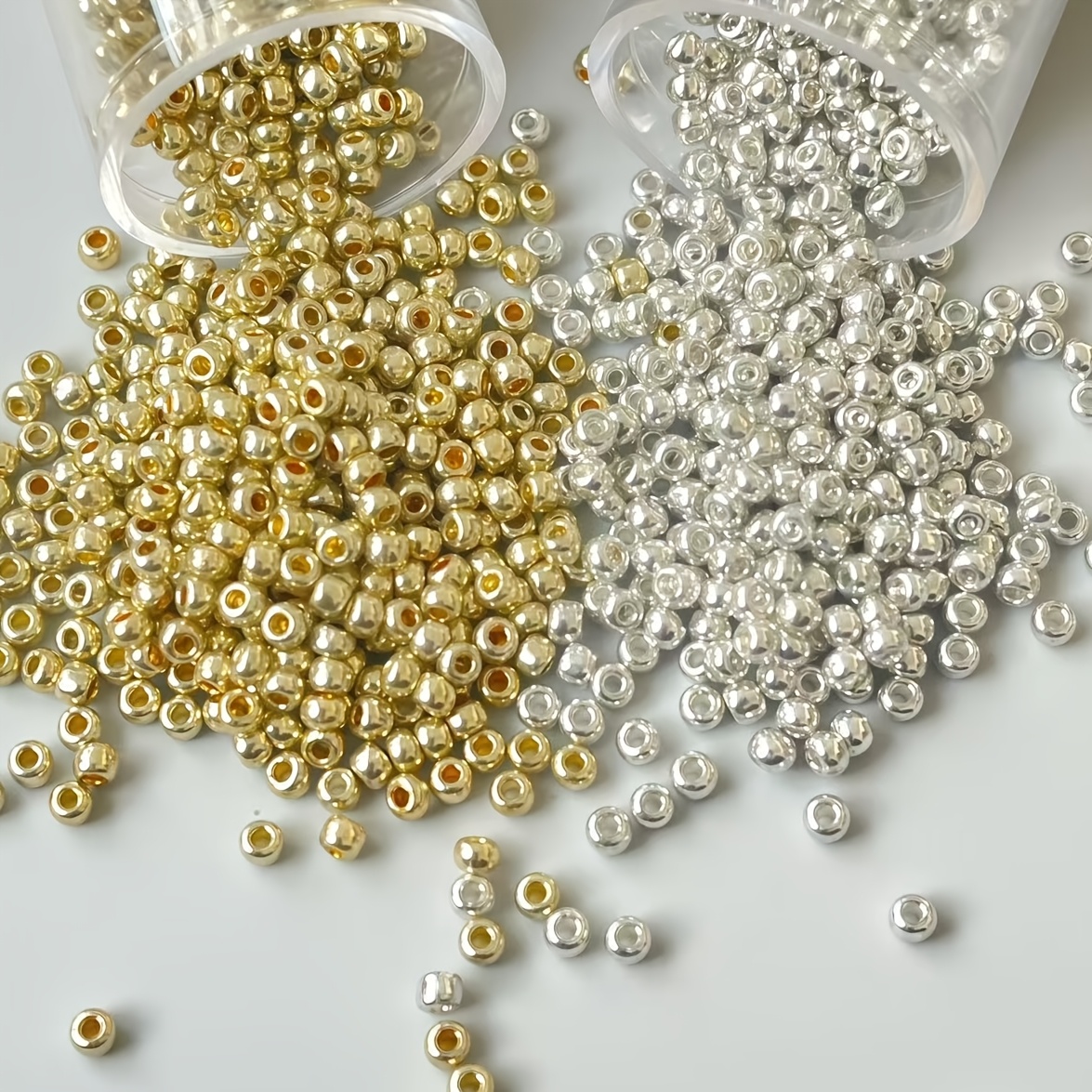 Image of 2mm Golden And Silvery Czech Glass Bicone 1160pcs Loose Bead Set, Diy Handmade Necklace Bracelet Spacer Beads Jewelry Accessories - Piece